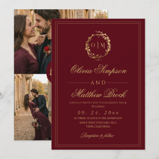 Invitación Rosas Vides Borgoña Dinero Antiguo Boda