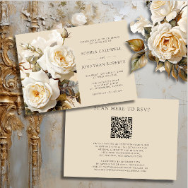 Invitación Rosas Vintage Código QR Código RSVP Boda Floral