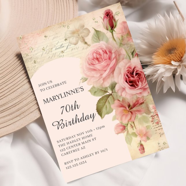 Invitación Rosas Vintage Elegantes Cumpleaños 70 (Subido por el creador)
