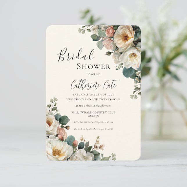 Invitación Rosas Vintage Floral Nupcial  (Anverso de pie)