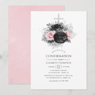Invitación Rosas Vintage Negras, Rosadas y Plateadas Confirma