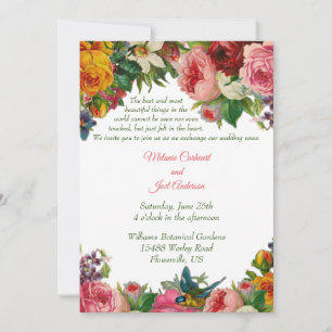 Invitación Rosas Vintage Románticas y Boda de Pájaro Azul