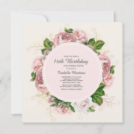 Invitación Rosas Vintage Rosadas Cumpleaños 16