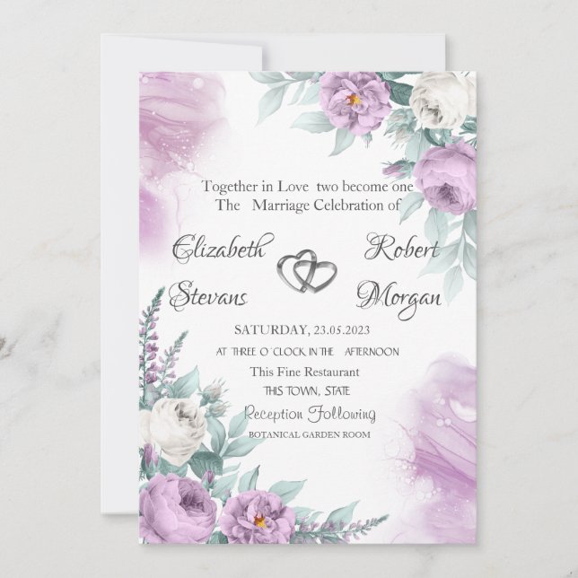 Invitación Rosas Violetas Chic al Acuarela (Anverso)