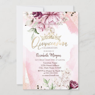 Invitación Rosas violetas de moda coronan quinceañera