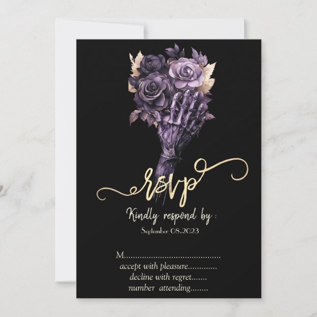 Invitación Rosas Violetas Gótico RSVP  (Anverso)