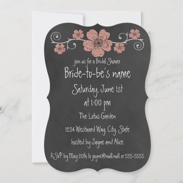Invitación Rosas Wild Peach Chalkboard Bridal (Anverso)