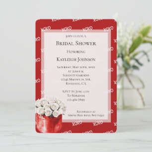 Invitación Rosas XOXO blancos rojos ducha de novia