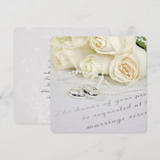 Invitación Rosas y anillos Bodas blancos (Anverso / Reverso)