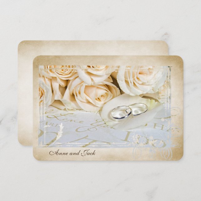 Invitación Rosas y anillos de RSVP prometen ceremonia de reno (Anverso / Reverso)