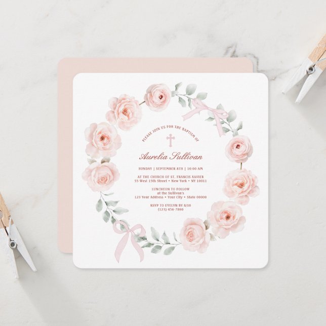 Invitación Rosas y arcos cortan bautismo (Anverso/Reverso In Situ)