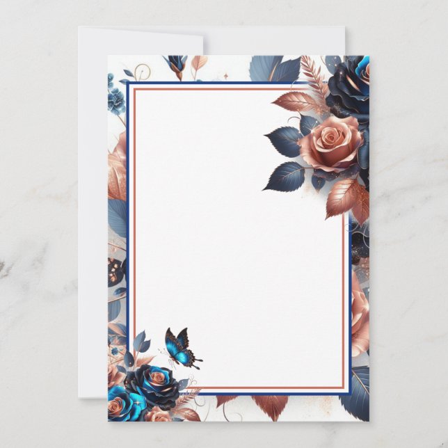 Invitación Rosas y Boda en blanco mariposa (Anverso)