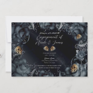 Invitación Rosas y Calaveras Gris Azul Ahumado, Fiesta de Com