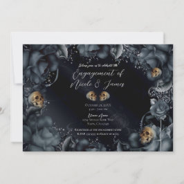 Invitación Rosas y Calaveras Gris Humeante Azul Fiesta de Com