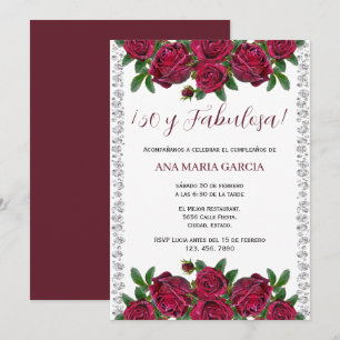 Invitación Rosas y Diamantes Cumpleaños Femenino 50