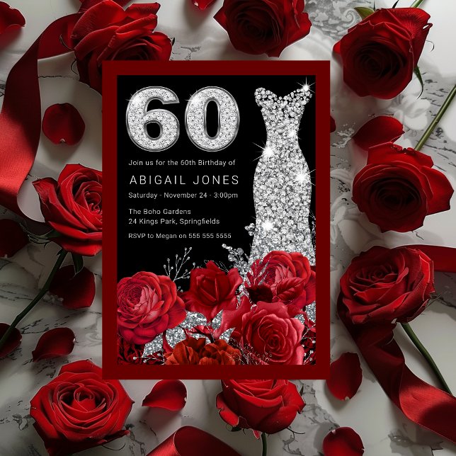 Invitación Rosas y Diamantes Vestidos Rojos Frontera 60 cumpl (Subido por el creador)
