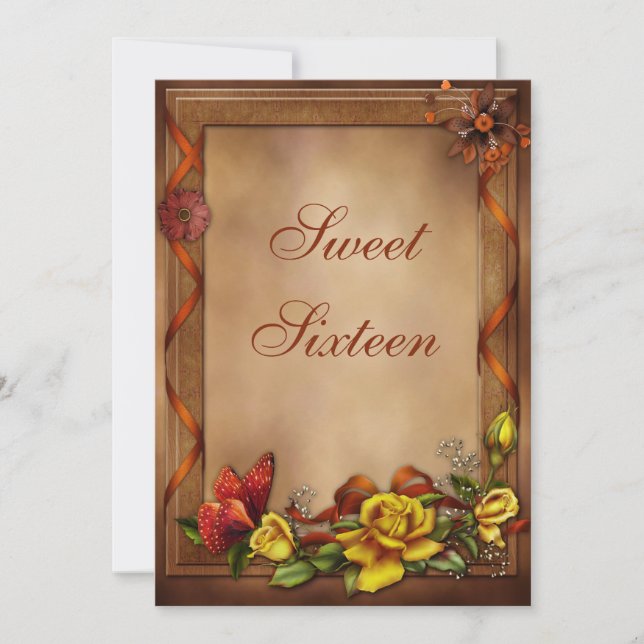 Invitación Rosas y dulce elegantes 16 de la mariposa (Anverso)