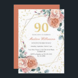 Invitación Rosas y Eucalyptus Floral 90th Birthday Party Invi<br><div class="desc">Rosas y cumpleaños geométrico floral de Eucalyptus Esta es una plantilla lista para que añadas los detalles de su fiesta. Si desea cambiar el color o estilo del tipo de letra,  haga clic en personalizar más adelante al final de la plantilla.</div>