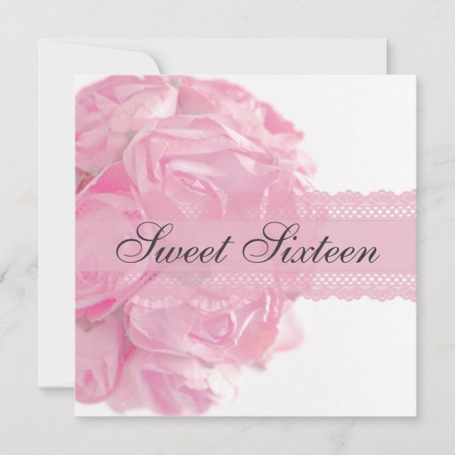 Invitación Rosas y fiesta de cumpleaños rosados del dulce (Anverso)