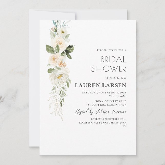 Invitación Rosas y follaje de ArtsApp H2 Alabaster Cream (Anverso)