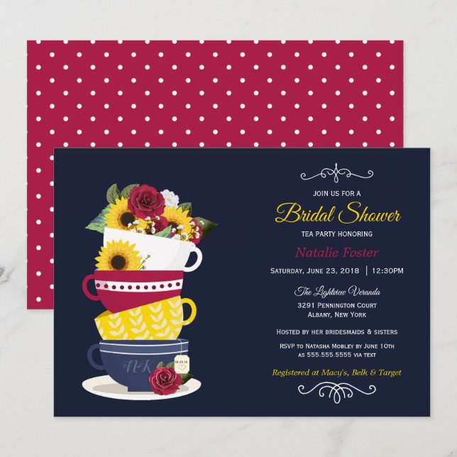 Invitación Rosas y girasoles del Fiesta de té de ducha de nov (Anverso / Reverso)