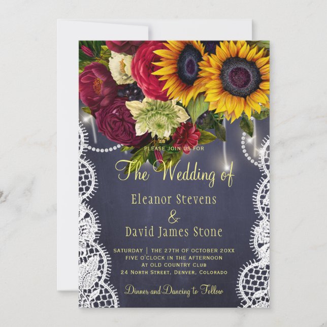 Invitación Rosas y girasoles invierno boda rústico de la mari (Anverso)