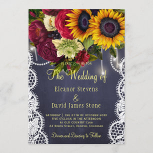 Invitación Rosas y girasoles invierno boda rústico de la mari
