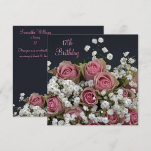 Invitación Rosas y gypsophila Bouquet 17 cumpleaños
