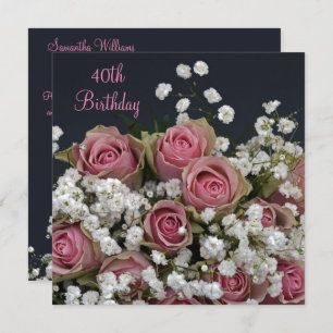 Invitación Rosas y gypsophila Bouquet 40 cumpleaños