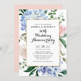 Invitación Rosas y Hydrangeas Azules 50 Aniversario Boda