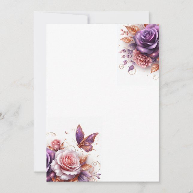 Invitación Rosas y Mariposa en Blanco Boda (Anverso)