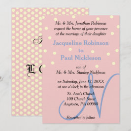 Invitación Rosas y Monograma Azul Bodas de Lunares