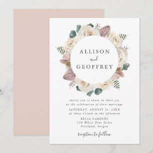 Invitación Rosas y orquídeas en acuarela marco floral boda