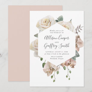 Invitación Rosas y orquídeas en acuarela marco floral boda