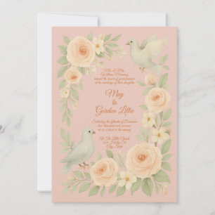 Invitación Rosas y palomas Boda de estilo acuarela