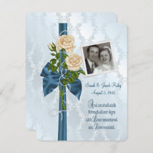 Invitación rosas y perlas con foto personalizar