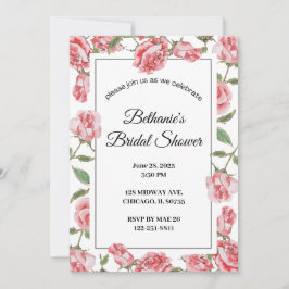 Invitación Rosas y romance: Celebración de la ducha de novias
