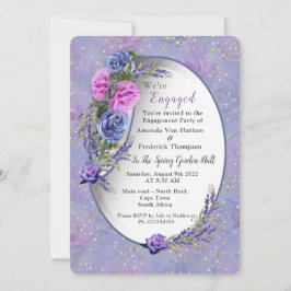 Invitación Rosas y tulipanes de color azul violeta con oro c
