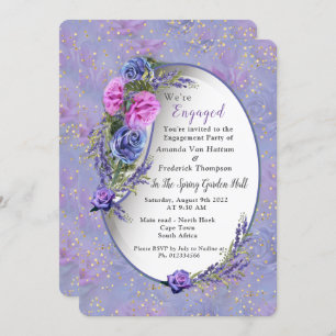 Invitación Rosas y tulipanes de color azul violeta con oro c