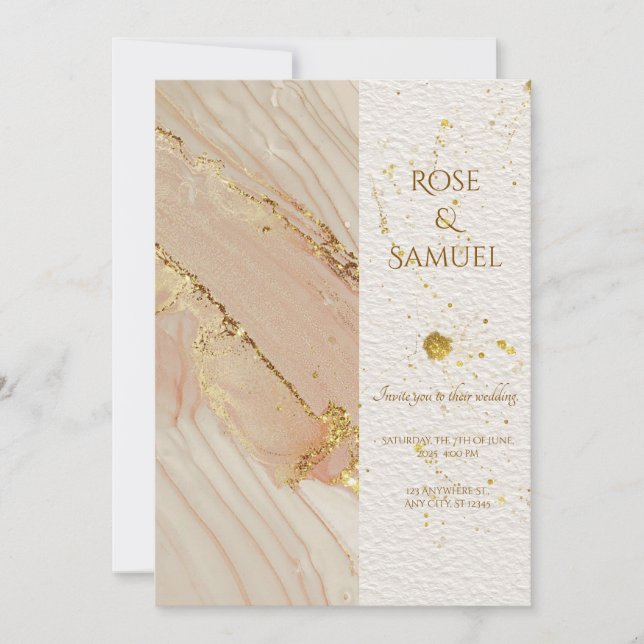 Invitación Rose Alcohol Ink Glitter Gold Wedding Invitation (Anverso)
