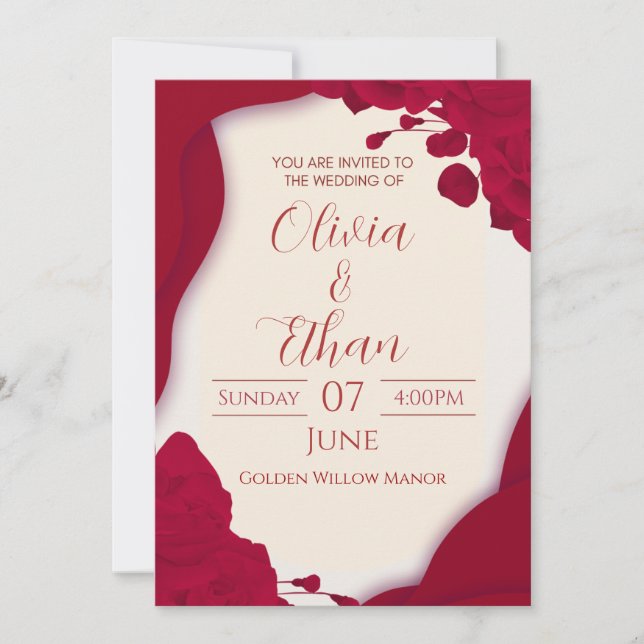 Invitación Rosé Amour - Invitación Floral Roja (Anverso)