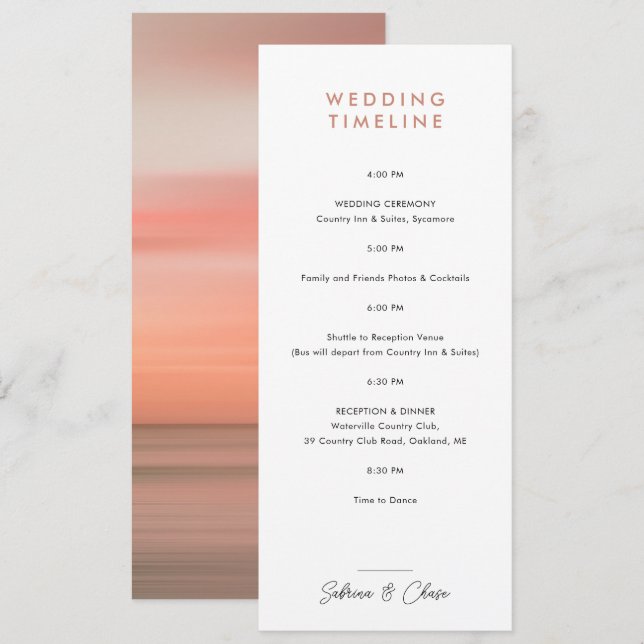 Invitación Rose Blush Wedding Itinerary Timeline (Anverso / Reverso)