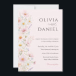 Invitación Rose Blush Wildflower Garden Wedding Invitation<br><div class="desc">his romantic wildflower wedding invitation features delicate botanical blooms in soft blush, ivory, lavender, and pastel tones. The airy floral arrangement frames the design beautifully, creating an elegant garden-inspired invitation perfect for spring and summer weddings. The layout pairs refined serif typography with a subtle calligraphy accent, giving the invitation a...</div>