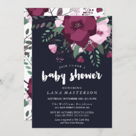 Invitación Rose Bouquet Dark Blue Baby Shower