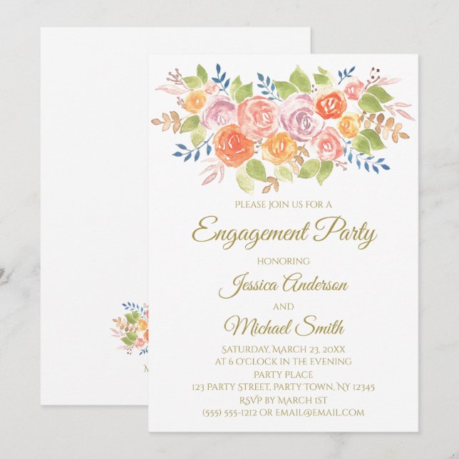 Invitación Rose Bouquet Engagement Party Card (Anverso / Reverso)