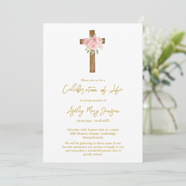 Invitación Rose Cross Celebration of Life Funeral (Anverso de pie)