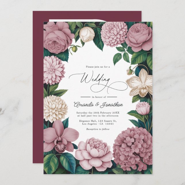 Invitación Rose Dust, Silk Blush & Porcelain Cream Wedding (Anverso / Reverso)