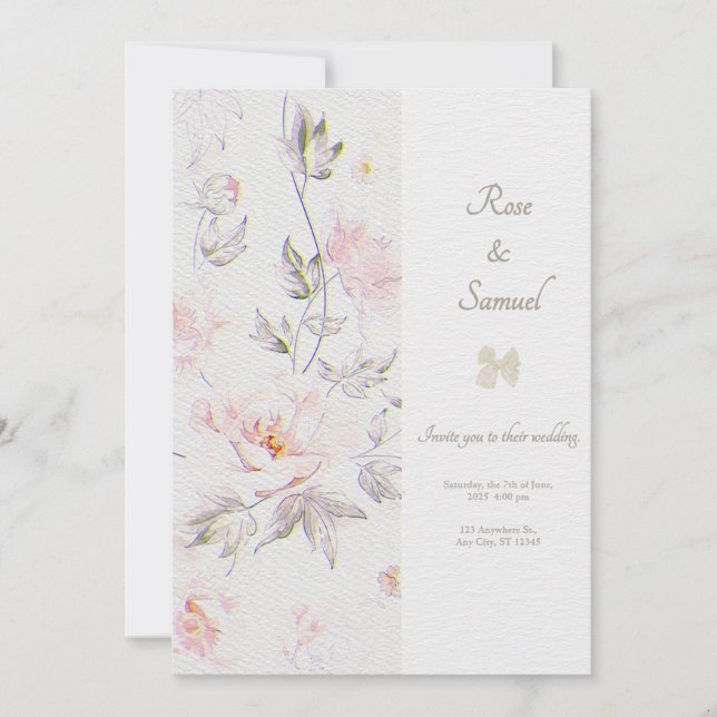 Invitación Rose Floral Chic Paper Textured Wedding  (Anverso)