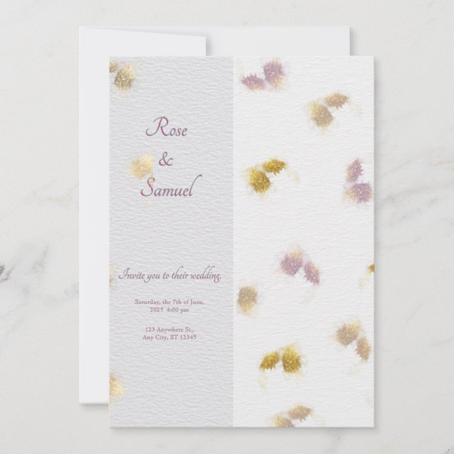 Invitación Rose Floral Glitter Paper Textured Wedding  (Anverso)