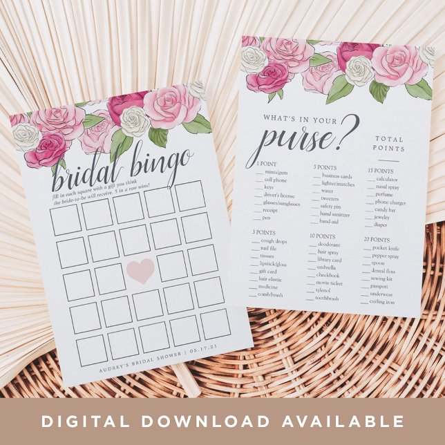 Invitación Rosé Garden Double-Sided Bridal Shower Game (Subido por el creador)